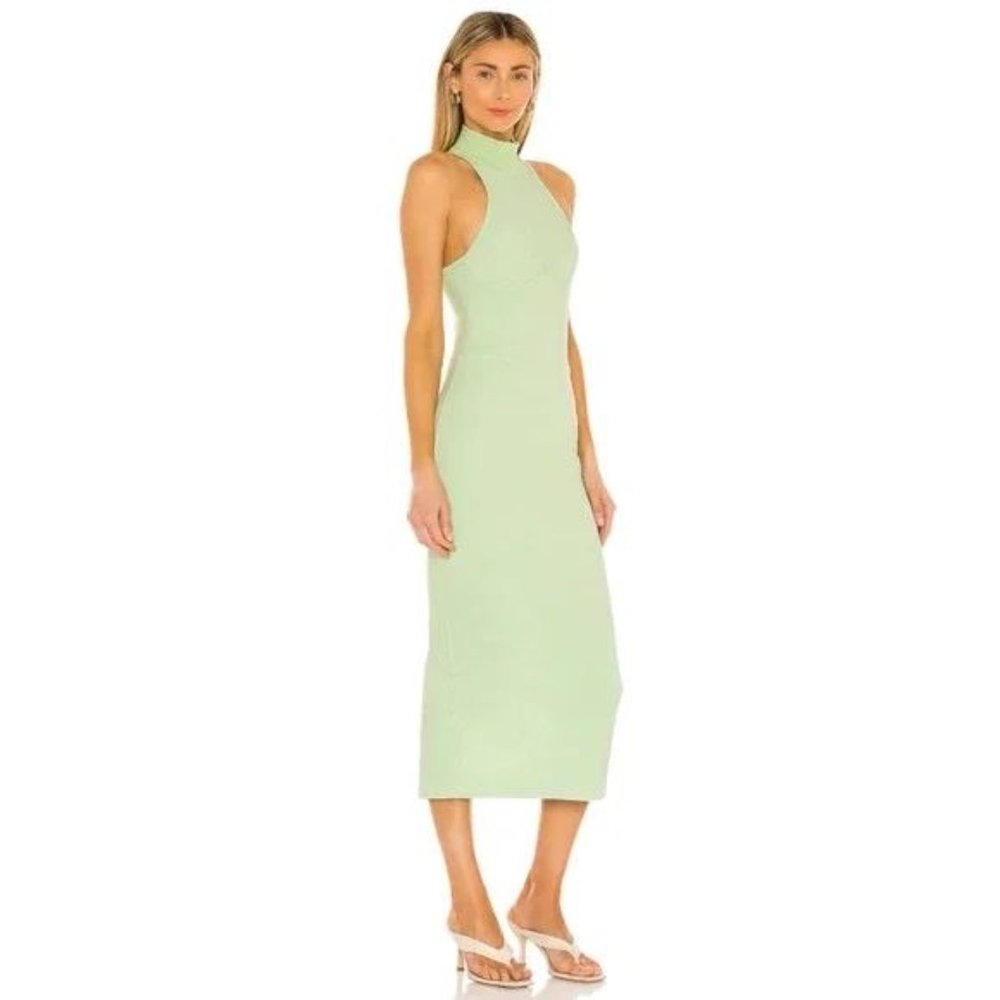 NWT Noam Martinique Bodycon Sleeveless Midi Turtleneck Dress Lime Green - Picture 2 of 12